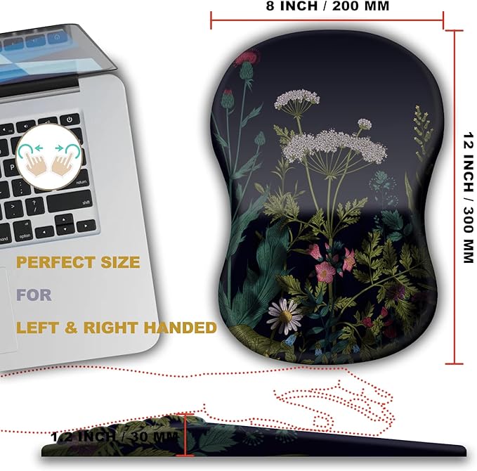 Ergonomic Mouse Pad with Wrist Rest Support, Massage Design Relief for Carpal Tunnel Pain, Entire Memory Foam Non-Slip, Midnight Flowers