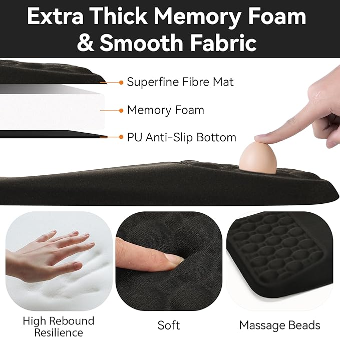 Ospelelf Mouse Pad with Wrist Rest Black Ergonomic Comfortable Wrist Support Mousepad for Laptop Computer