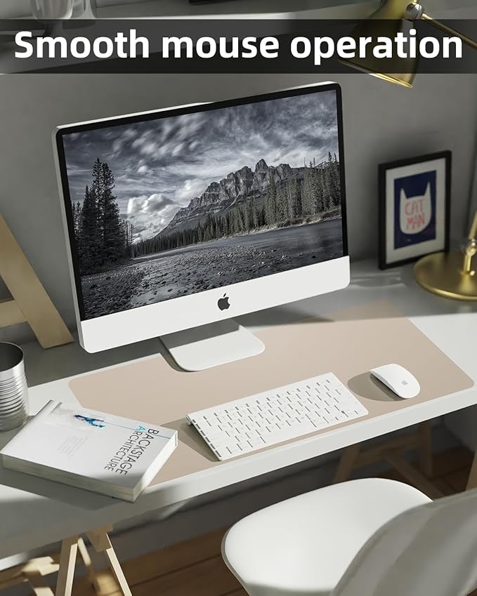 Leather Desk Pad Protector, Large Desk Mat, Mouse Pad, Non-Slip PU Leather Desk Blotter,Desk Cover mat,Desk mat for Keyboard and Mouse,Mat for Office&Home (Apricot, 48" x 17")