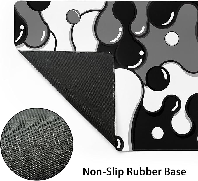 aportt Black White Grey Mouse Pad XL Large Anime Cool Geometric Japanese Extended Desk Mat 60x35 CM Non-Slip Rubber Base Stitched Edge Large Mousepad for Desk Gaming Laptop Desktop,24x14 Inch