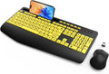 SABLUTE Wireless Keyboard and Mouse, Wrist Rest, Large Print, Phone Holder, 2.4G Ergonomic Keyboards Mouse Combo, KM23D Silent High Contrast Set for Low Vision and the Elderly, Battery Powered