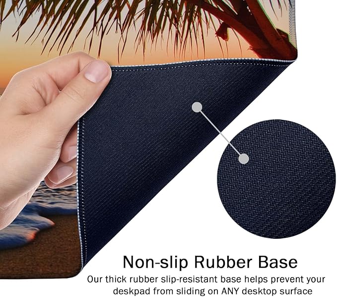 SSOIU Extended Gaming Mouse Pad - Non-Slip Water-Resistant Rubber Base Computer Keyboard Mouse Mat, 35.5 x 15.7-inch XX-Large Desk Mat, Ideal Partner for Work & Game, Pacific Sunrise at Lanikai Beach