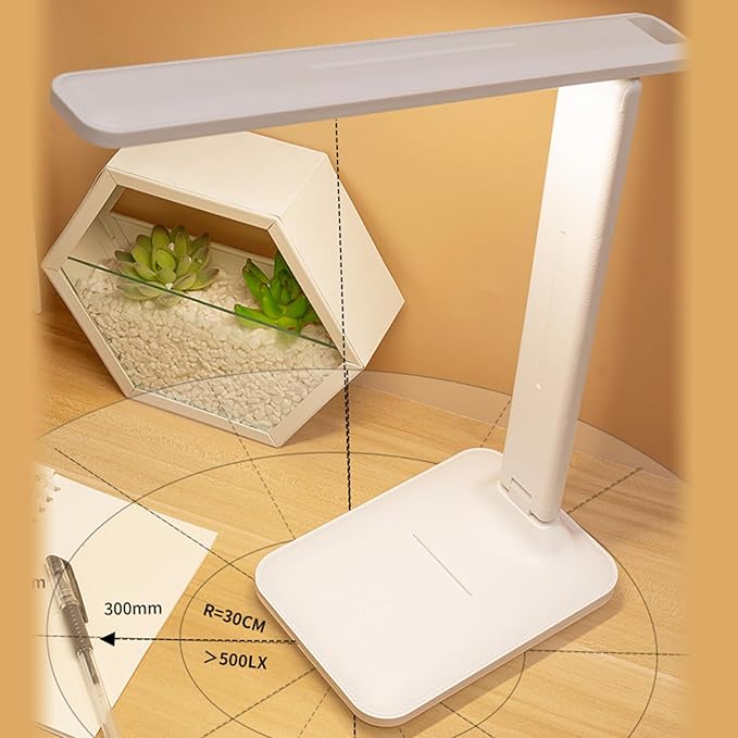 LED Desk Lamp, Dimmable Table Lamp, Touch Control, Rechargeable, White