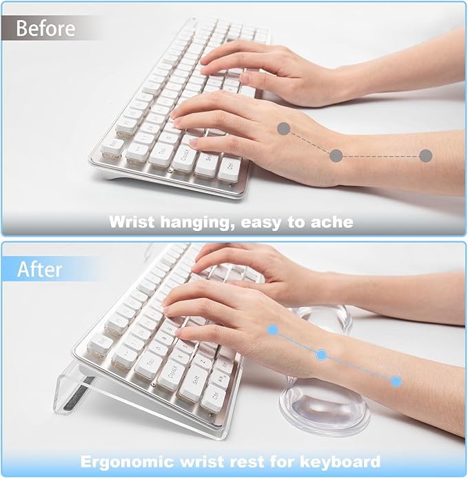 Keyboard Stand with Gel Wrist Rest Combo, Ergonomic Desktop Riser & Wrist Support Platform for Computer, Acrylic Clear Keyboard Stand Compatible Non-Slip Base