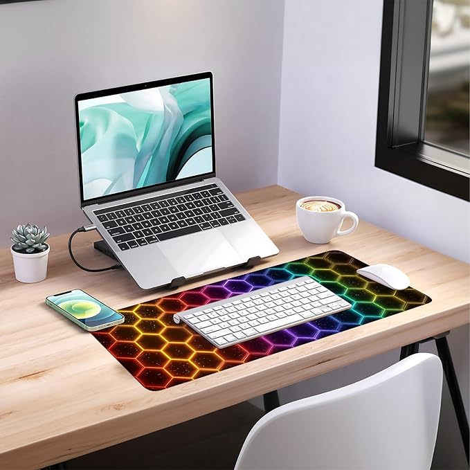 Honeycomb Extended Gaming Mouse Pad 31.5x11.8inches Large Desk Mat Anti-Slip Rubber Base & Durable Stitched Edges for Gamers Smooth Mouse Writing Surface for Desk Office/Home