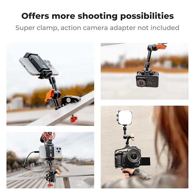 K&F CONCEPT 6" Magic Arm 1/4" Screw 360°Ballhead Articulating Mini Arm Mount for Monitor, LED Light, Webcam