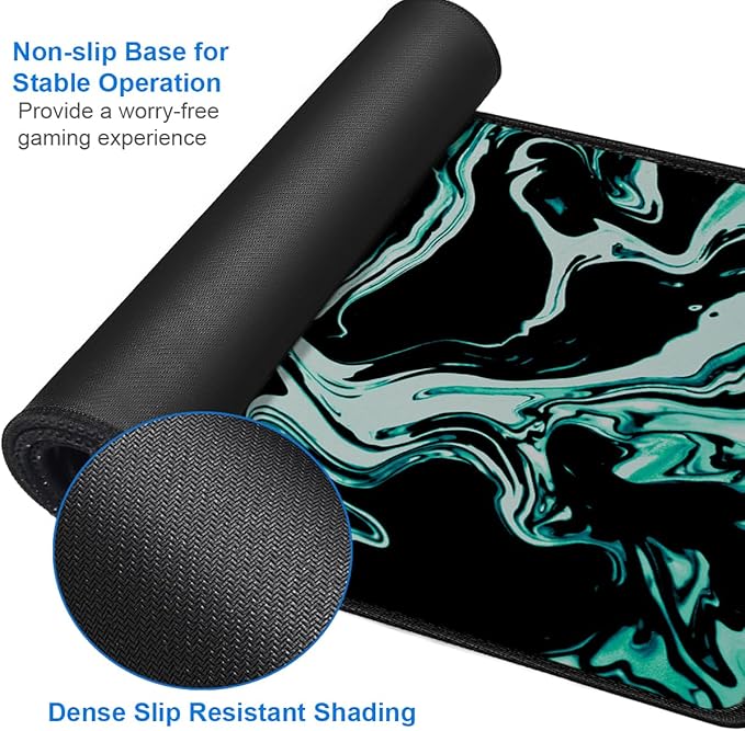 Large Mouse Pad, 31.5x15.7 inch Large Extended Computer Keyboard Mouse Mat, Water Resist Non-Slip Mousepad Rubber Base Long XXL Desk Mouse Pad for Gaming, Office & Home, Marble Cyan