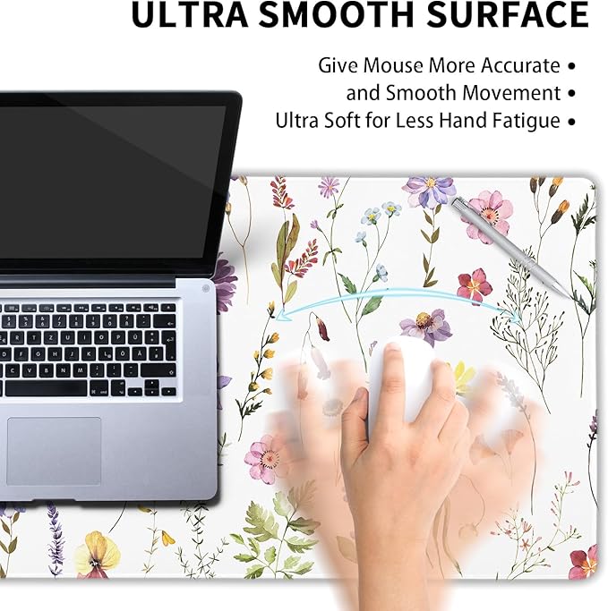 Pretty Flowers Mouse Pad XXL Cute Floral Chic Plant Spring Summer Extended Table Mat 90X40 CM Non-Slip Rubber Base Stitched Edge Large Mousepad for Gaming Laptop Computer Desk Top 35.4×15.7 Inch