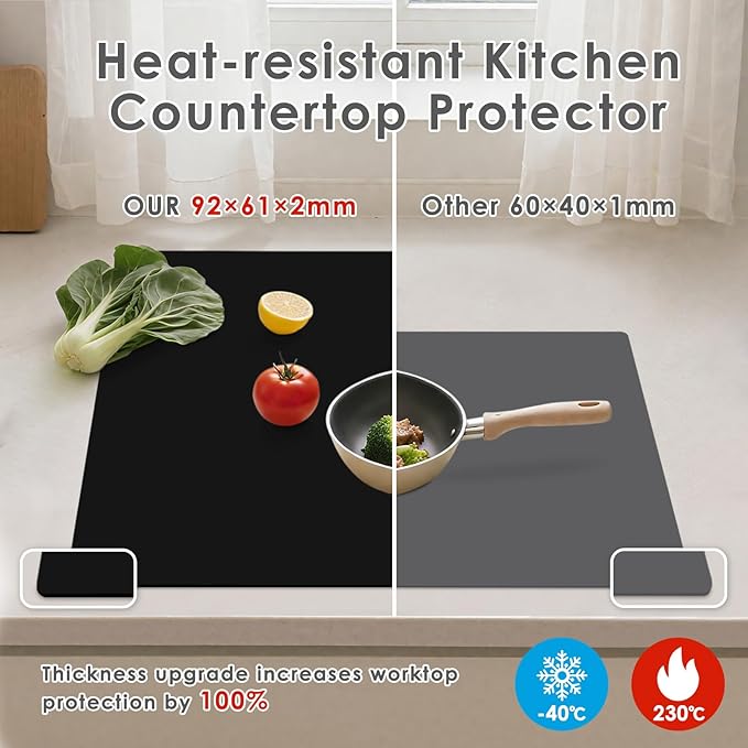 Extra Large Silicone Mat for Resin 36.2" x 24", 2MM Thick Silicone Craft Mat for Table, Multifunction Silicon Matt for Kitchen Countertop Protector Heat Resistant Placemat by Foepoge(Black)