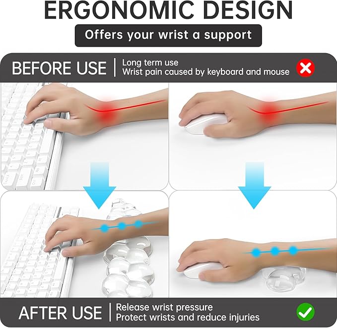 Mouse Pad with Wrist Rest, Soft Cloud Gel Keyboard Mouse Pad Set with Hand Wrist Support, Cute Non Slip Office Desk Accessories for Comfort/PC Gaming/Computer/Laptop, (Clear Cloud)