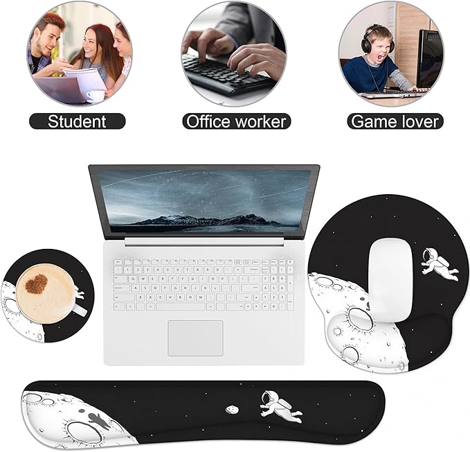 Ergonomic Mouse Pad with Wrist Rest and Keyboard Wrist Rest, Mousepad and Wrist Rest for Computer Keyboard, Non-Slip Rubber Base, Mouse Pad with Wrist Support for Gaming, Astronaut