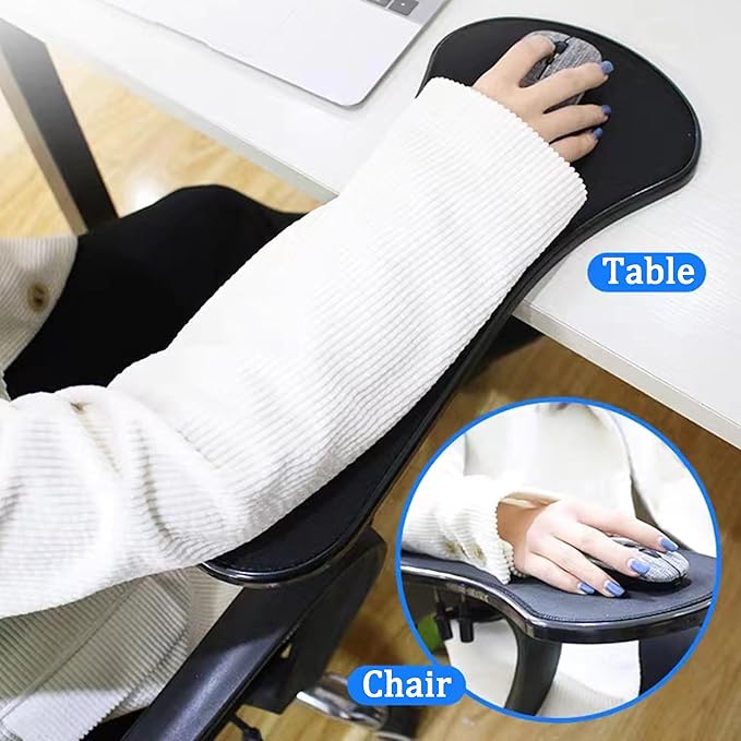 LL-COEUR Arm Support Wrist Rest for Table and Chair, Ergonomic Armrest Desk Extender, Multifunctional Computer Mouse Pad Holder (Black)