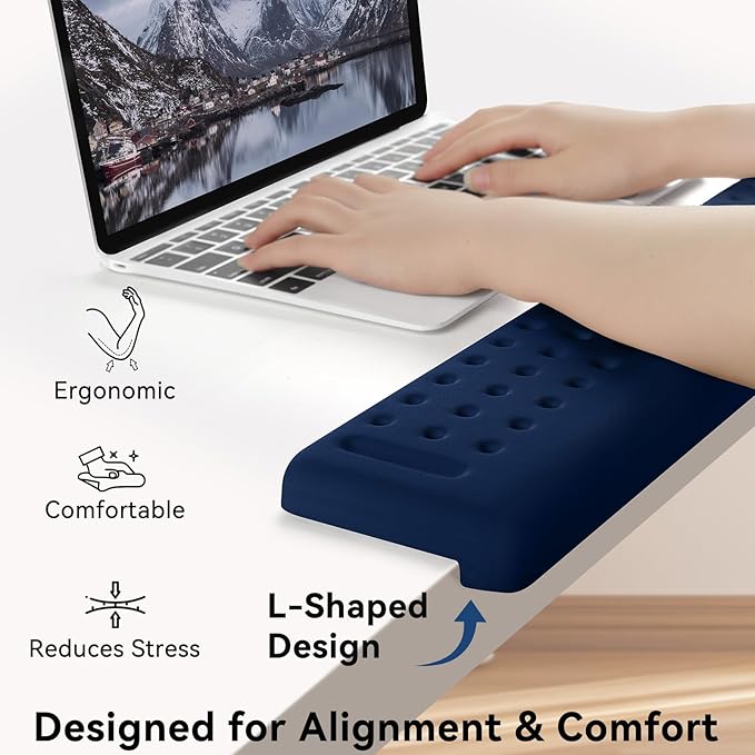 L-Shaped Desk Elbow Pad for Desk, 2-Pack Memory Foam Elbow Rest for Desk Edge Cushion, Non-Slip Ergonomic Arm Rest for Wrist, Palm & Forearm Support, Office Home, Separate Design, Dark Blue
