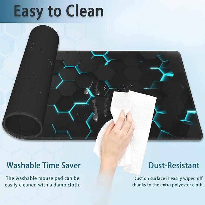 Gaming Mouse Pad, Blue Honeycomb Science Technology Extended Mouse Pad Gaming Large, Big Desk Mat with Non-Slip Base and Stitched Edge,Long Computer Keyboard Mouse Mat for Home Office Work 31.5"x15.7"