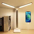 LAOPAO LED Desk Lamp, Dual Head Desk Light, 5 Levels Dimmable & 3 Color Modes Eye-Caring Table Light with USB Charging Port, Table Lamp for Reading, Studying, Home Office,White