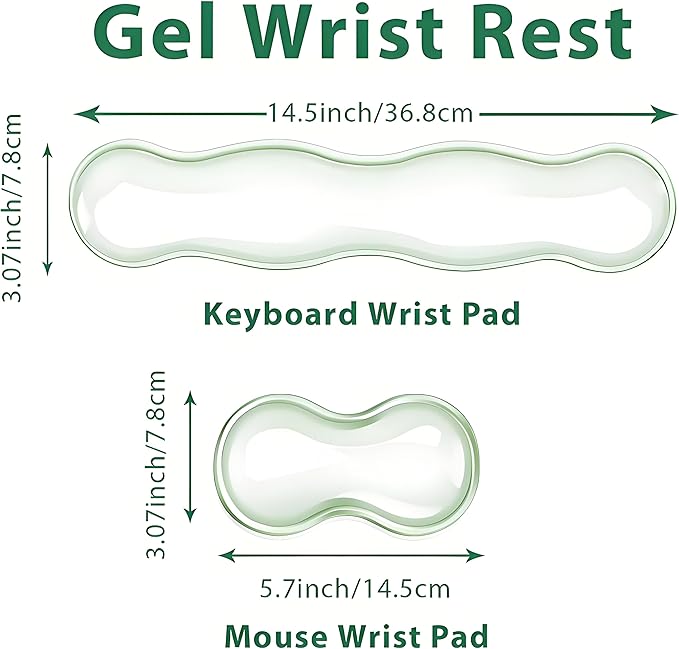 Gel Keyboard and Mouse Wrist Rest Set, Clear Silicone Ergonomic Support for Typing & Gaming, 2-PC Cute Wrist Rest for Office, Computer, Laptop (Green)
