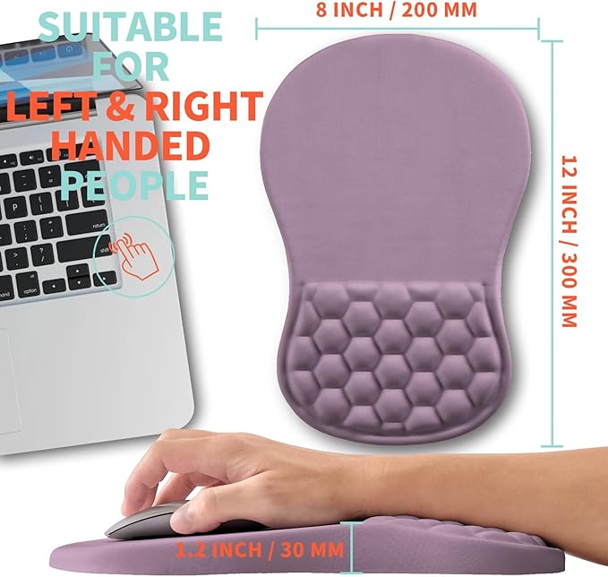 Ergonomic Mouse Pad Wrist Support with Memory Foam Massage Bulge, Carpal Tunnel Mousepad Wrist Rest for Mouse(12x8 inch, Purple)
