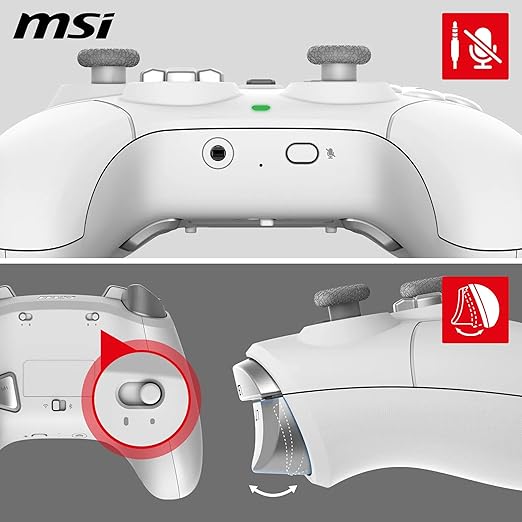 msi FORCE GC300 WIRELESS WHITE PC Gamepad Controller - 2.4 GHz, Bluetooth, USB Type-C to A - Wired/Wireless, 600mAh Li-ion Battery (20h), Interchangeable D-Pad Covers, Dual Vibration Motors