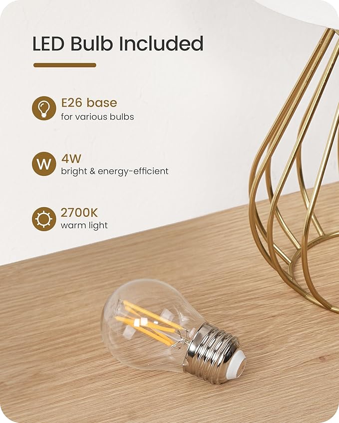 Gold Table Lamp Set of 2, Small Bedside Lamp with Gold Metal Base & White Linen Lampshade, Modern Nightstand Lamp, Little Cute Desk Lamp for Bedroom, 2700K LED Bulb Included DCW06TLP205