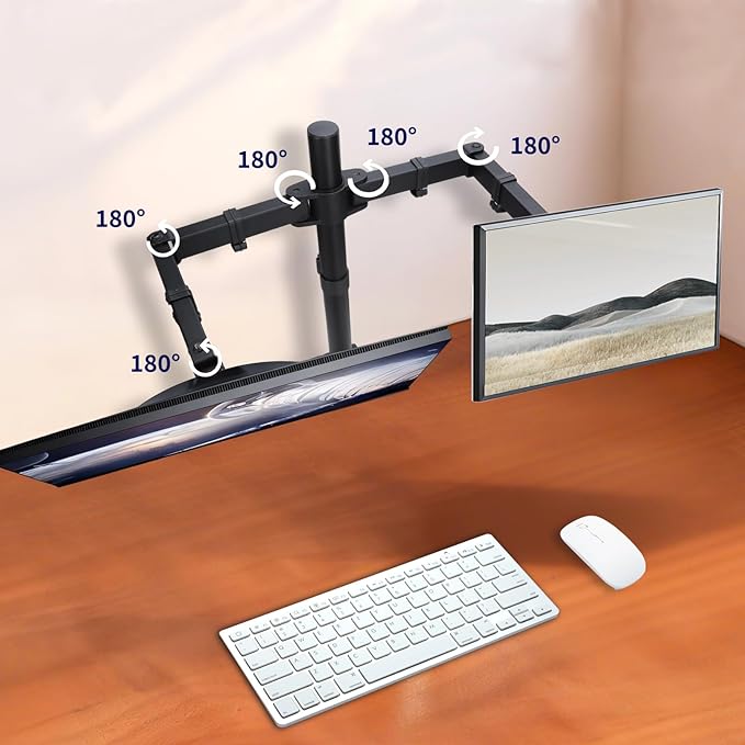 Monitor Desk Mount, Heavy Duty Adjustable Monitor Stand, Arm Desk Mount with C Clamp/Grommet Base (Dual Arms Fit 13"-32")