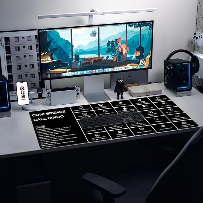 Baziabbo Office Desk Mat,Conference Call Bingo Mouse Pad for Virtual Meetings,Work from Home Computer Accessory，Non-Slip Desk Pad with Stitched Edges for Computer (Bingo)