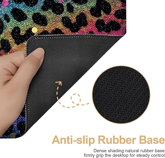 Large Mouse Pad & Keyboard Mat 35x16 Inches, Colorful Gradient Leopard Print Non-Slip Rubber Base Desk Mat, Large Extended Desk Protector for Home Office Gaming Setup