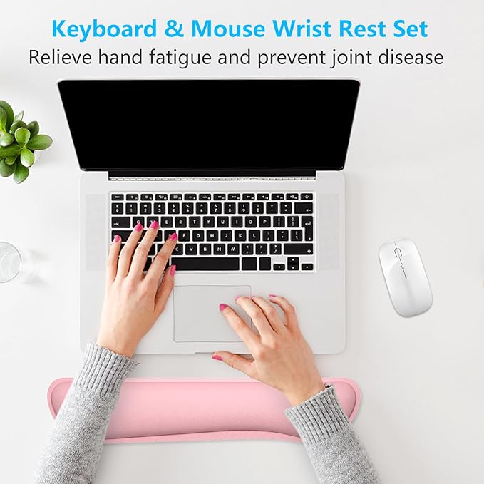 Dapesuom Enlarge Keyboard Wrist Rest, Memory Foam Keyboard Wrist Cushion for Computer Desk Mats Support, Typing Pain Relief Ergonomic Mouse Pad Rests with Non-Slip Base for Gaming, Laptop, Rose Pink