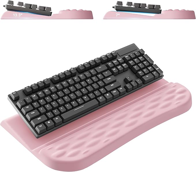 Keyboard Wrist Rest Stand for Desktop, 2 Angle Ergonomic Computer Keyboard Holder Stand, Key Board Riser with Wrist Support, Arm Rest for Office, Home, Desk(Pink)
