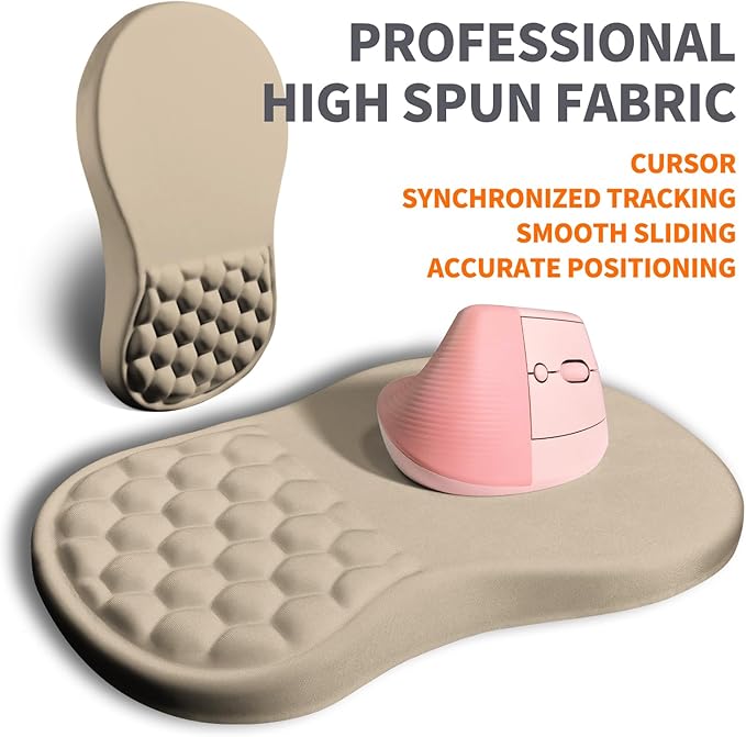 Ergonomic Joint Wrist Support Mouse Pad with Memory Foam Cushion Massage Bump, Carpal Tunnel Mousepad Slope Design for Wrist Rest, 11.8x7.9 in, Apricot
