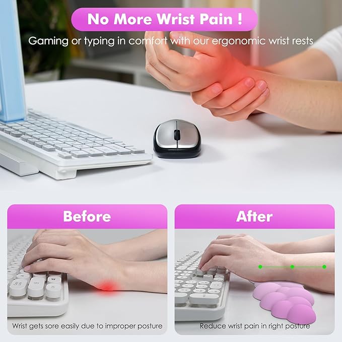 MoKo Cloud Wrist Rest, Ergonomic Cloud Keyboard Wrist Rest with Mouse Rest Wrist Pad, Durable Polyester Cloud Arm Rest Wrist Pad for Keyboard and Mouse for Office, Gaming, Computer, Laptop, Pink