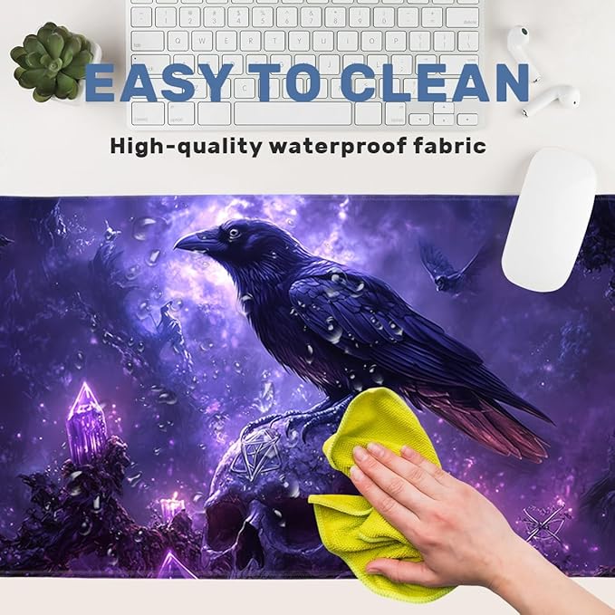 Mystic Crow Desk Mat Gaming Large Mouse Pad Amethyst Flame Skull Enchanted Night Mousepads Computer Keyboard Pad Mouse Mat Laptop Mat 31.5 x 11.8 Mouse Pads for Desk Home Office Gaming