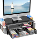 Simple Trending Desk Organizer and Accessories, 2-Tier Computer Monitor Stand Riser with Drawer and 2 Pen Holders for Office Supplies, Black