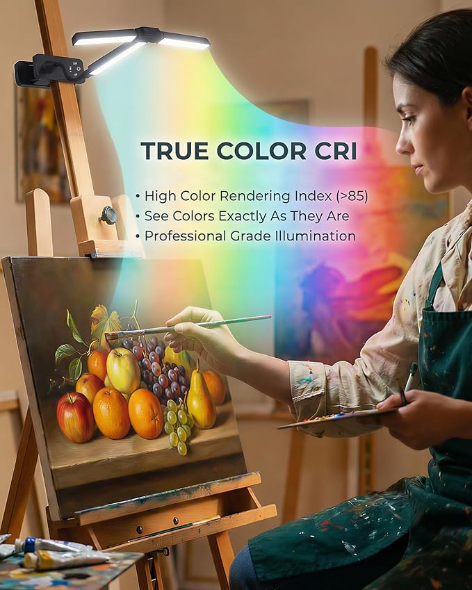 Clip-On Easel Light, Rechargeable Artist Lamp with 4 Color Modes & 3 Brightness, Flexible Arm Reading Light Music Stand Light, for Piano Bed Reading Desk Puzzle, Art Lamps for Paintings