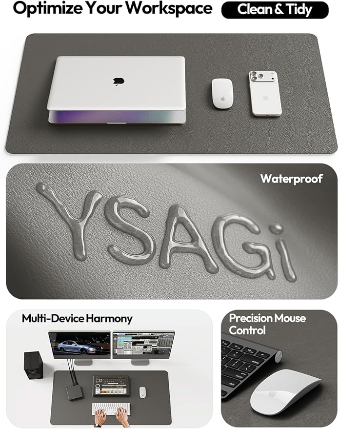 YSAGi Leather Desk Pad Protector, Office Desk Mat, Large Mouse Pad, Non-Slip PU Leather Desk Blotter, Laptop Desk Pad, Waterproof Desk Writing Pad for Office and Home (Dark Grey, 47" x 17")