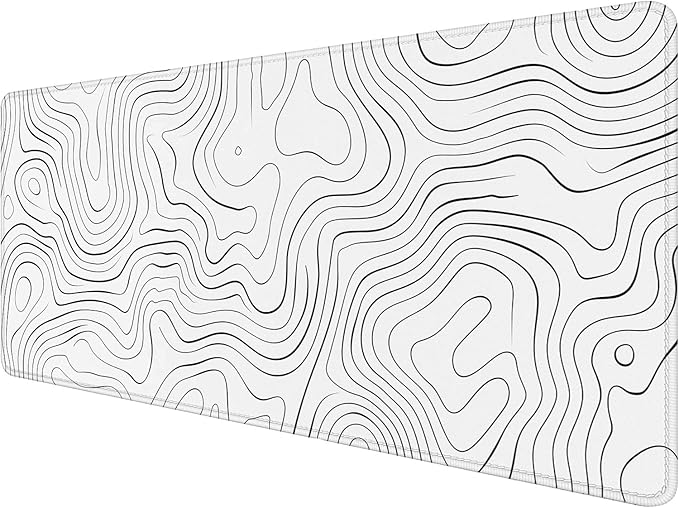 Topographic Map Desk Mat White Black Minimalist XL Mouse Pad Large Mousepad Extended Laptop Keyboard Mat Gaming Desk Pad Mouse Mat 31.5"x11.8" Office Computer Keyboard Laptop Home