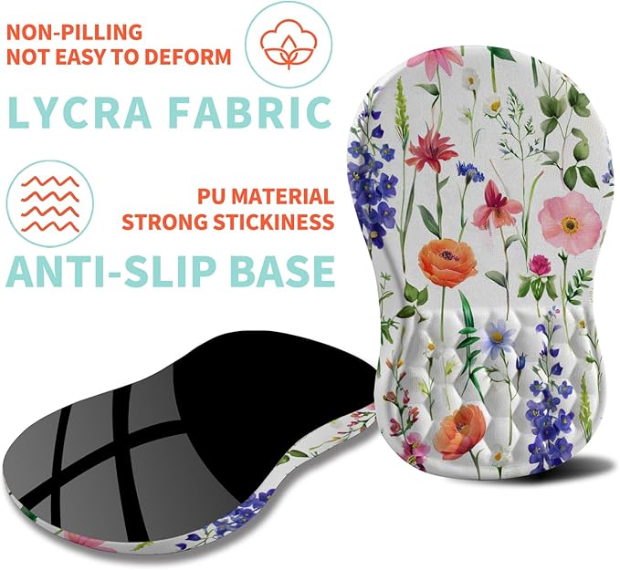 Ergonomic Mouse Pad Wrist Support with Memory Foam Massage Bulge, Carpal Tunnel Mousepad Wrist Rest for Mouse(12x8 inch, Flowers)
