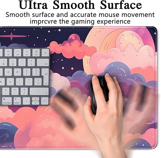 Cute Desk Mat Kawaii Clouds Pink Purple Desk Pad Anime XXL Large Mouse Pad Big Full Desk Gaming Mousepad Laptop Computer Keyboard Mouse Mat 31.5''X 15.7'' Cute Desk Decor Accessories