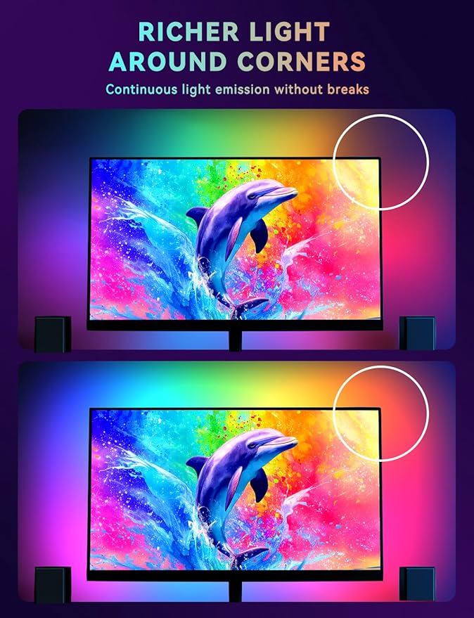 Soleil X6 LED Monitor Backlight for PC & Mac, Strip Light Sync to 24″-34″ Screens, Ambient Lighting for Games/Movies/Music, Dual USB Ports, Software Control with Built-in AI Function (For 24″ Monitor)