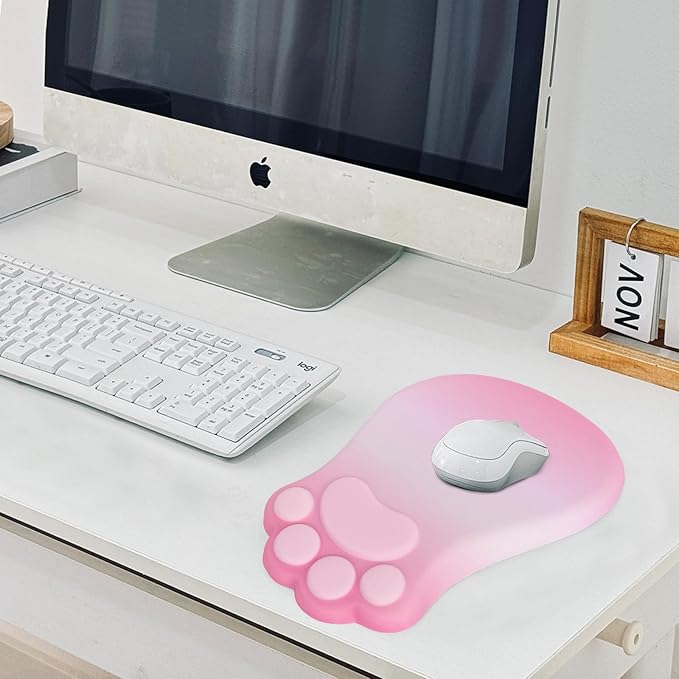 L-SPOUTTO Ergonomic Mouse Pad with Wrist Rest,Cute Cat Paw Mousepad Wrist Support,Comfortable Massage Design Computer Pain Relief Mouse Pad with Non-Slip PU Base for Desk Laptop Gaming,Gradient Pink