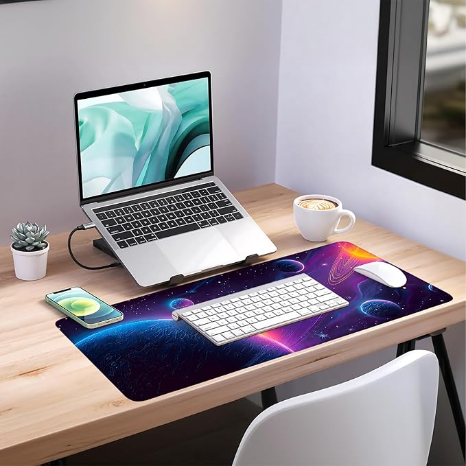 Interstellar Extended Gaming Mouse Pad 35.4x15.7Inch Large Desk Mat Anti-Slip Rubber Base & Durable Stitched Edges for Gamers Smooth Mouse Writing Surface for Desk Office/Home
