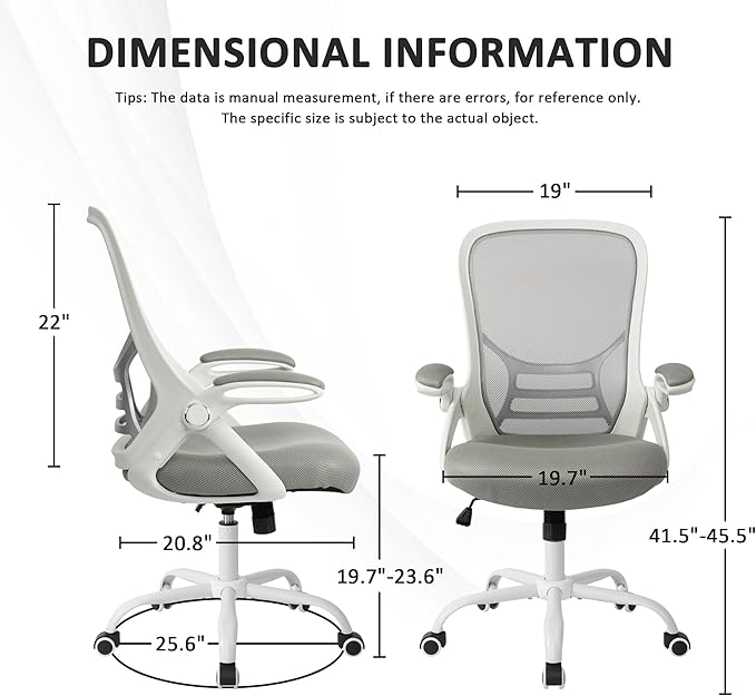 HYLONE Office Chair Ergonomic Chair with Flip up Armrests, Thickened Seat Computer Chair with Breathable Mesh Back Home Office Computer Chairs for Long Hours Mesh Office Chair(Grey)