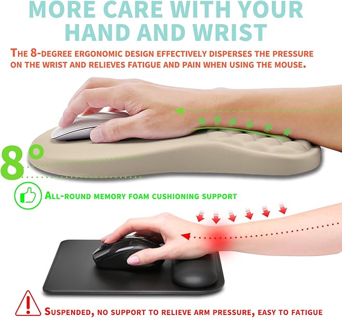 Ergonomic Mouse Pad Wrist Support with Memory Foam Massage Bulge, Carpal Tunnel Mousepad Wrist Rest for Mouse(12x8 inch, Apricot)