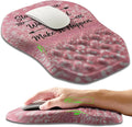 Ergonomic Slope Mouse Pad Wrist Support, Wrist Rest Mousepad for Carpal Tunnel with Massage Bulge and Slow Rebound Memory Foam (12x8 inch, Pink Stay Positive)