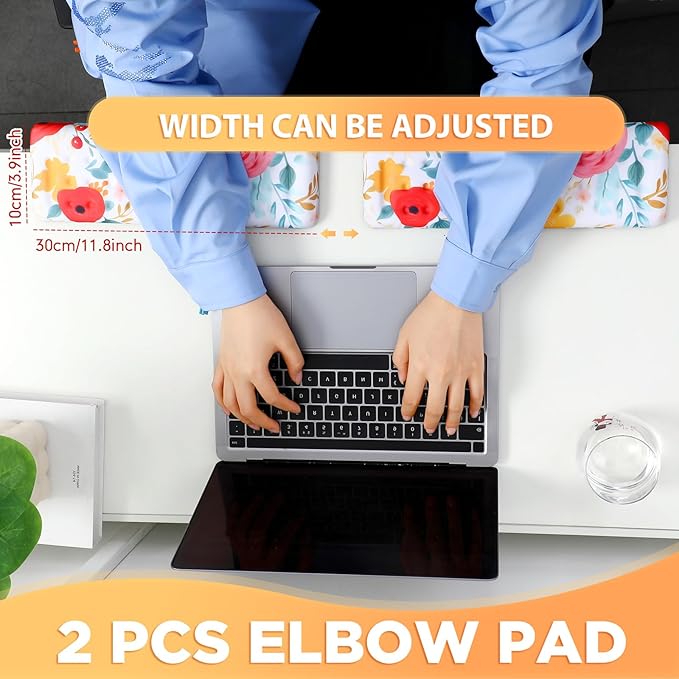 2 Pcs L-Shaped Desk Wrist Rest Elbow Pad Set Desk Edge Rest Cushion Non-Slip Memory Foam Arm Padding Wrist & Forearm & Elbow Comfort Support for Table or Table Edge (Watercolor Flowers)