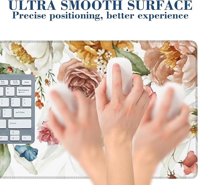 Large Mouse Pad Watercolor Flowers with Butterfly Extended Gaming Mousepad Waterproof Desk Pad with Non-Slip Base and Stitched Edge 11.8 x 31.5 Inch Keyboard Mouse Mat for Home Office Decor