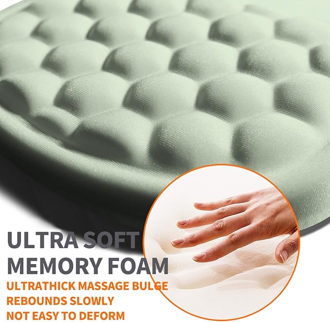 Ergonomic Joint Wrist Support Mouse Pad with Memory Foam Cushion Massage Bump, Carpal Tunnel Mousepad Slope Design for Wrist Rest, 11.8x7.9 in, DarkSeaGreen