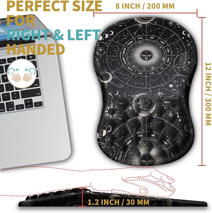 Hokafenle Ergonomic Mouse Pad Wrist Support with Massage Design, Wrist Rest Mousepad with Memory Foam&Non-Slip PU Base,Mouse Pads for Wireless Mouse (12x8 inch,Tarot Constellation)