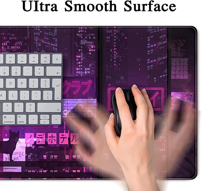 Purple Gaming Mousepad Japanese Desk Mat XXL Extended Anime Cool Large Mouse Pad Keyboard Mouse Mat Desk Pad for Computer Laptop Gamers 31.5''X15.7'' Non-Slip Rubber Base with Stitched Edges
