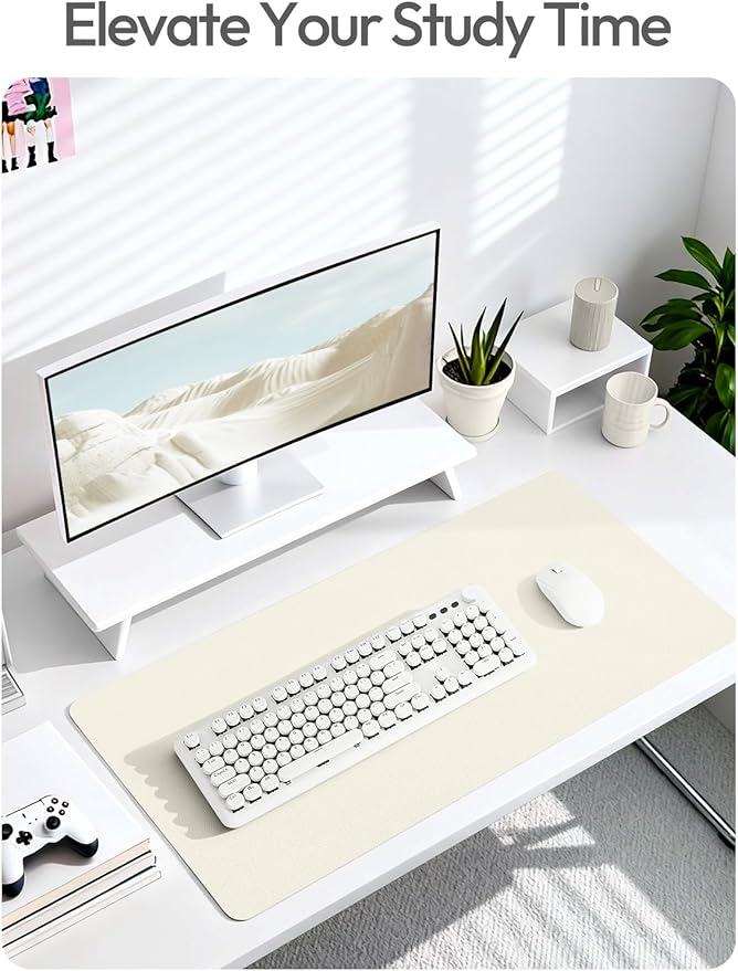 YSAGi Leather Desk Protector, Office Mat, Large Mouse Mat, Non-Slip PU Leather Blotter, Laptop Pad, Waterproof Writing Pad for Office and Home (Cream, 47" x 17")