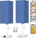 18'' Table Lamp for Bedroom set of 2,3-Color Bedside Lamps with Pull Chain Table Lamps for Night stands ,Small Night Light Lamps with 2 Bulbs Lamps for Living Room Kids Room Office Decor（Blue+White）